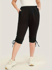 Solid Drawstring Skinny Capris Leggings Casual Crop Leggings