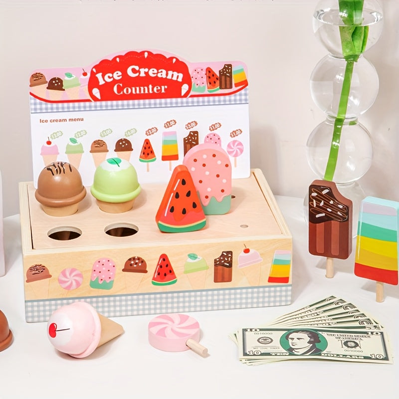 Wooden Ice Cream Truck Play Kitchen Counter Toy