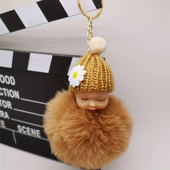 Cute Wool Hat Doll Plush Key Chain Car Pendant