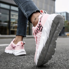 Mesh Letter Printed Sports Shoes, Lace Up Low Top Running Sneakers