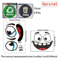 4pcs Fun Eye Trash Can Stickers Self-Adhesive PVC Decals for Car Bathroom Fridge