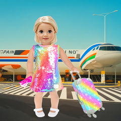 24pcs 18 Inch Doll Travel Case Set with Shinning Dresses Handbag Glasses Shoes