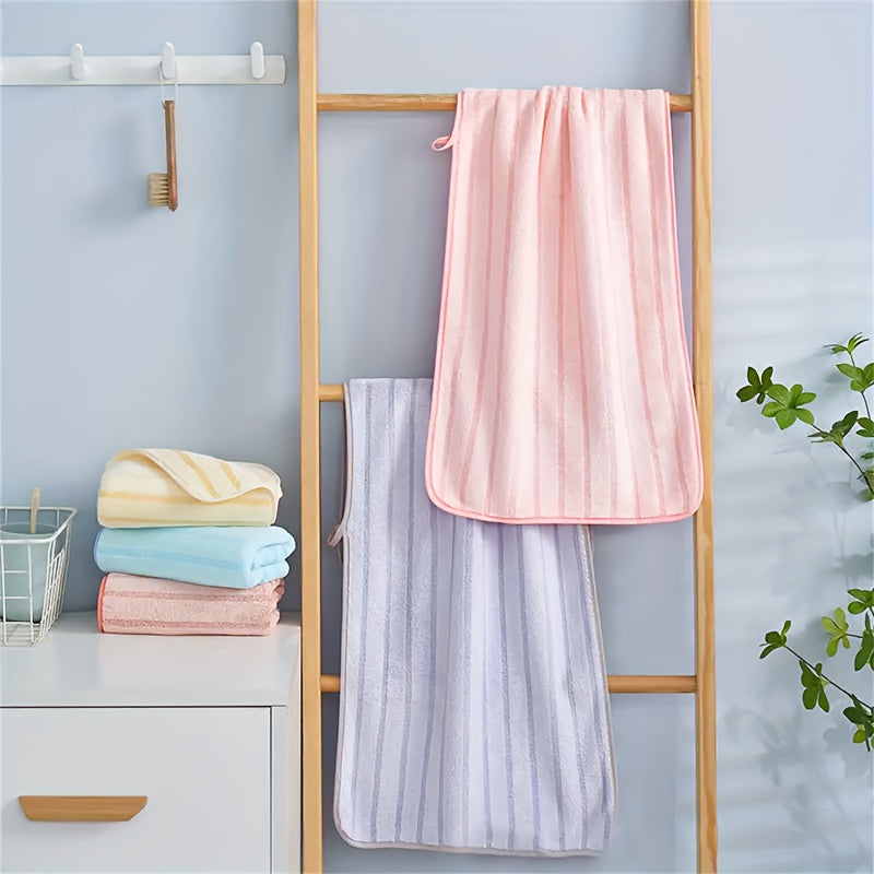 2pc Coral Velvet Striped Towel Set Soft Hand Bath Linen Sets Absorbent Towels