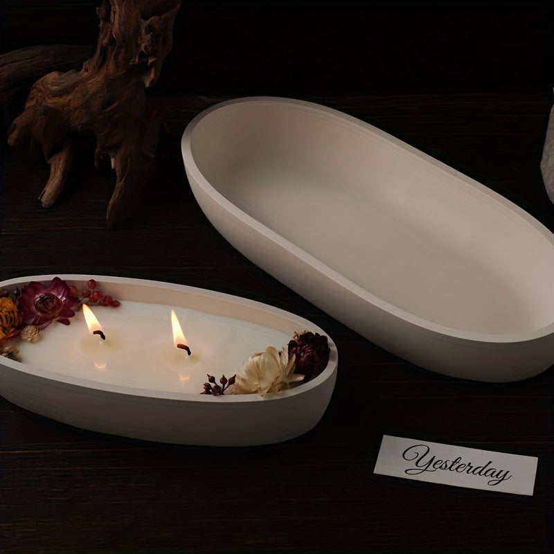 Concrete Candle Holder Boat Shape Silicone Mold Elliptical Gypsum Storage Tray