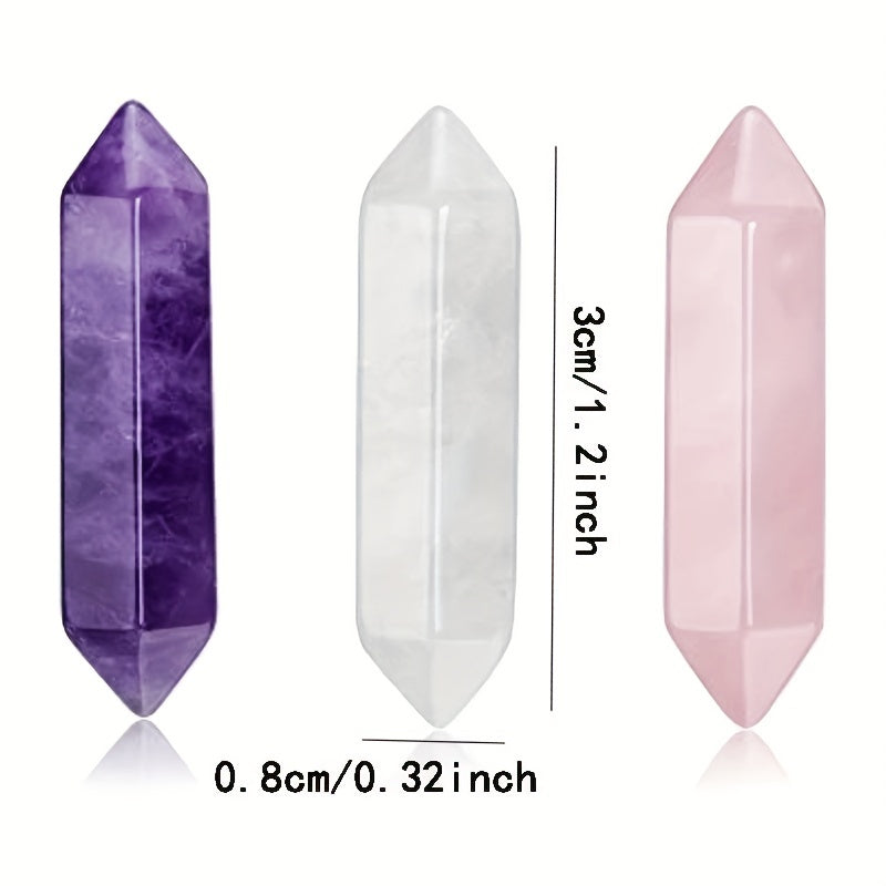 3pcs Healing Crystal Stones Set - Amethyst, Rose Quartz, Clear Quartz