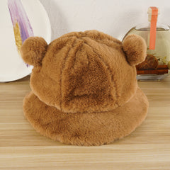 Women Plush Panda Bucket Hat with Ear Protection for Winter