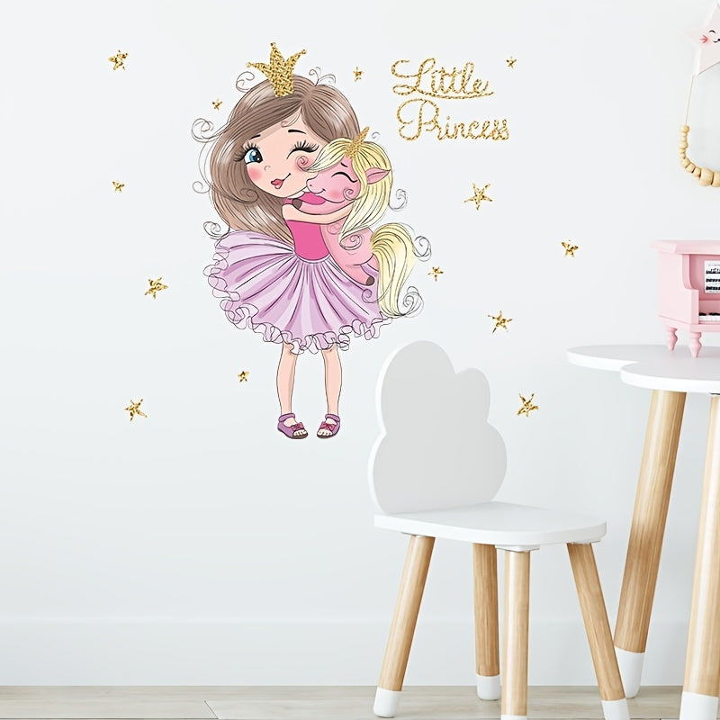 Girl & Unicorn Wall Sticker Self Adhesive Little Princess Peel & Stick Decor