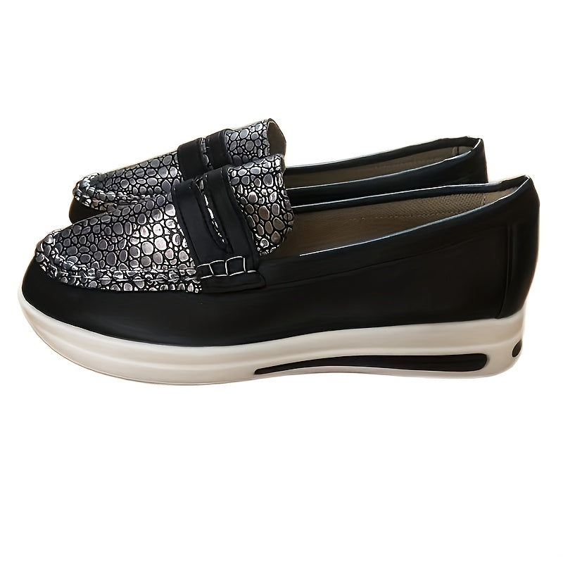 Women's Platform Slip-on Loafers Round Toe Soft Sole Shoes