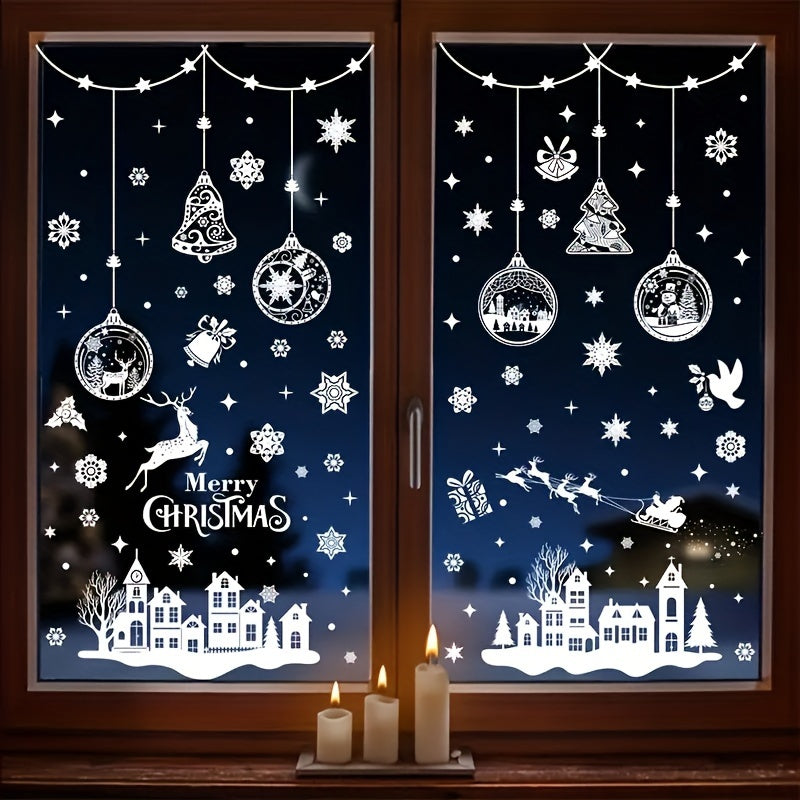 Christmas Window Stickers Elk Wreath Tree Decor