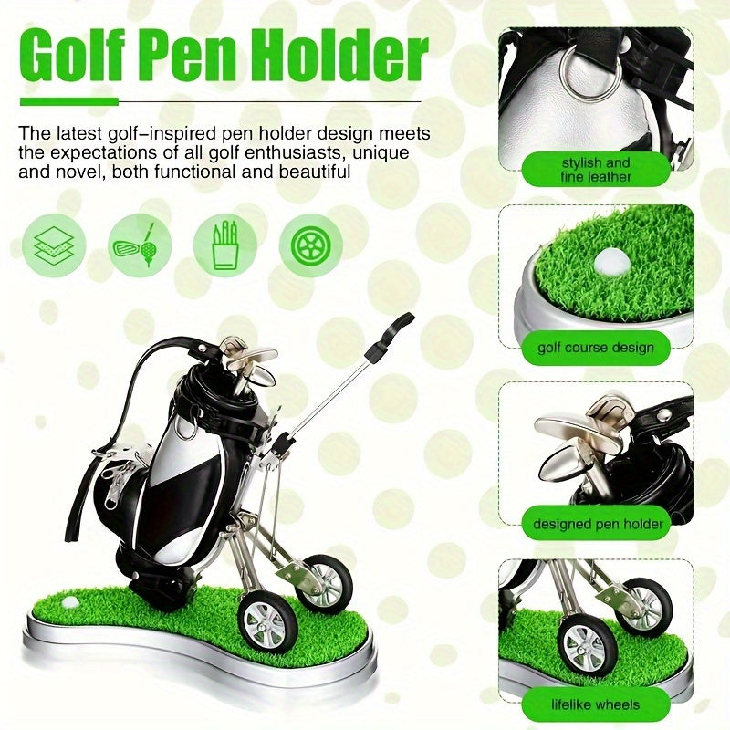Creative Golf Cart Holder Pen Set PU Material Office Gift Ball Table Accessories