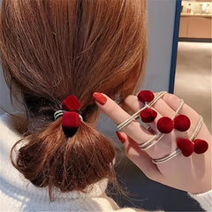 Vintage Red Hair Tie Heart Star Velvet Hair Tie Ponytail Holder
