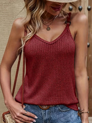 Waffle Knit V Neck Ring Cami Top