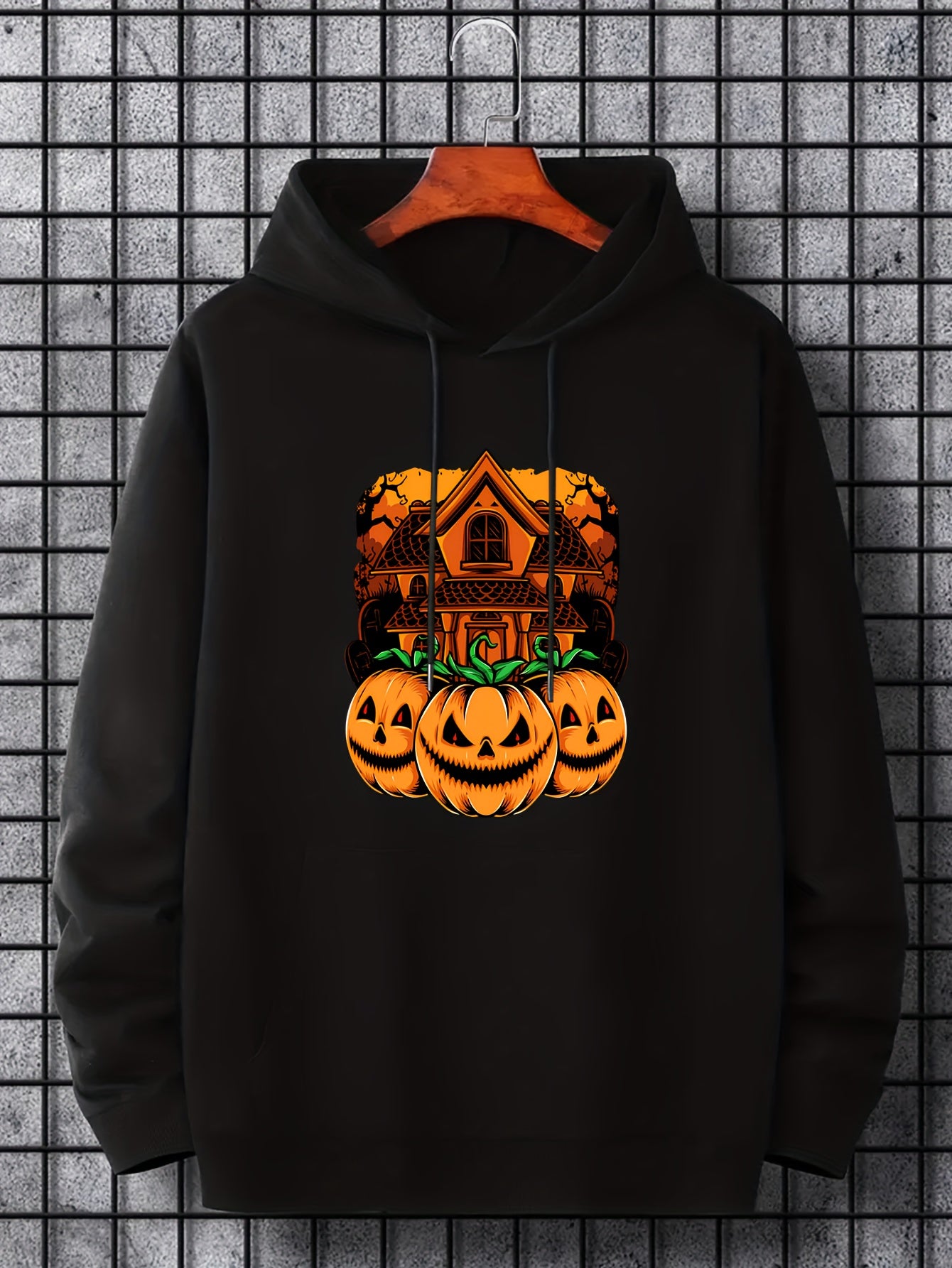 Men's Pumpkin Graphic Hoodie Stretch Drawstring Hooded Sweatshirt