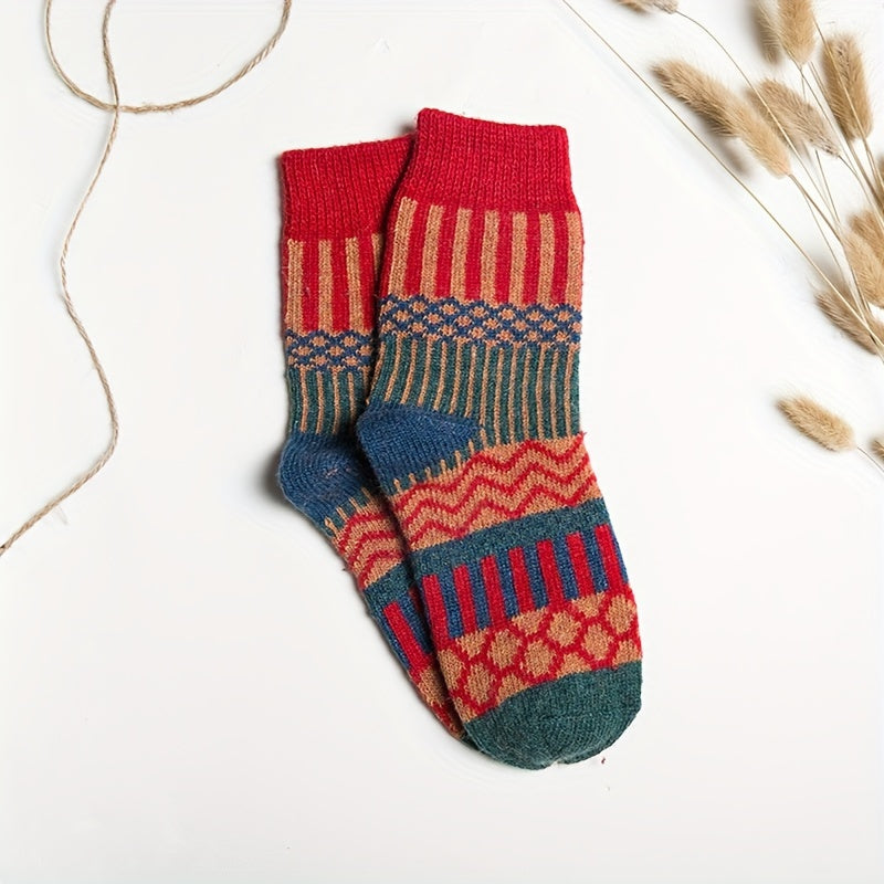 5 Pairs Geometric Pattern Socks Soft Mid Tube Women's Stockings