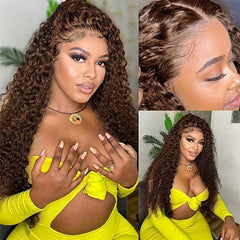 Brown Kinky Curly 13x4 Lace Frontal Human Hair Wig