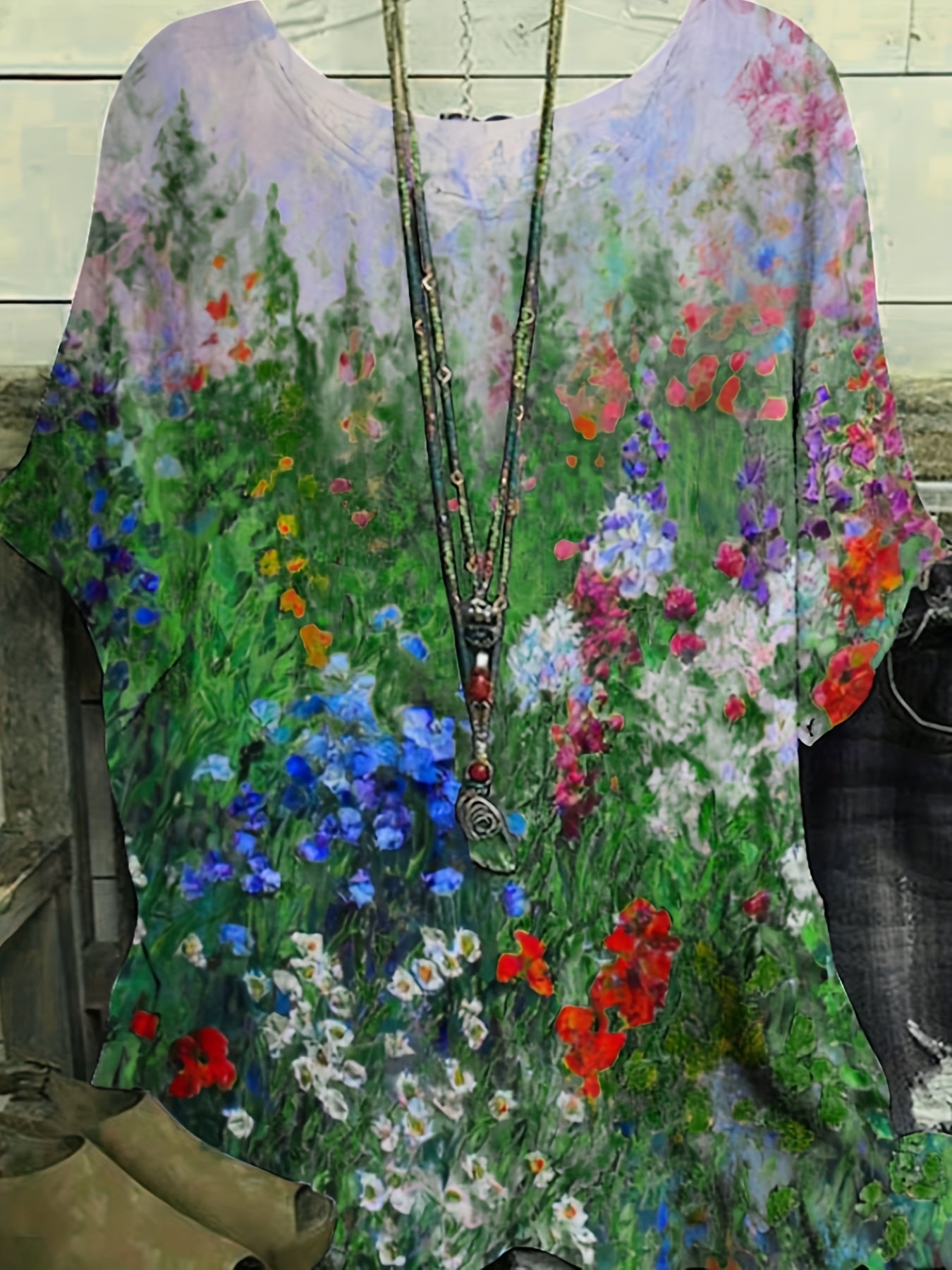  Floral Print Short Sleeve Blouse