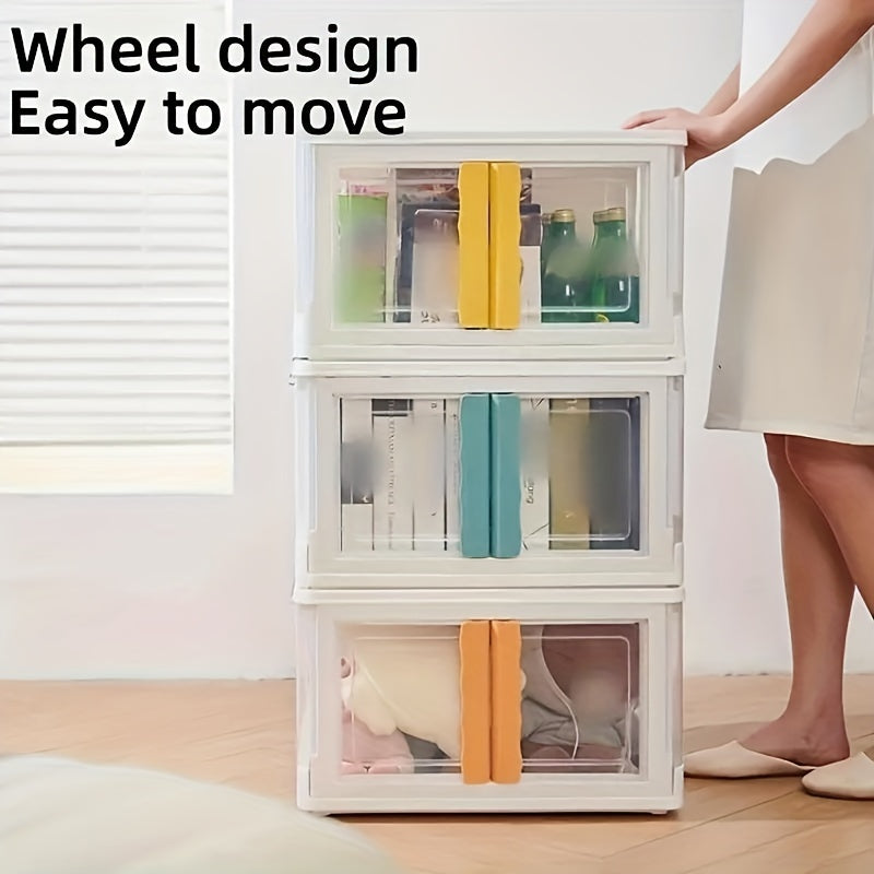 Foldable Storage Bins With Lid Transparent Double Open Door Fold Box