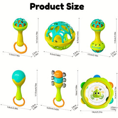 6Pcs Hand Cranked Bell Ball and Tambourine Toys