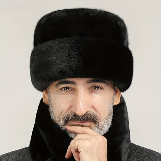 Faux Mink Winter Hat for Men, Warm Ear Protection Hat