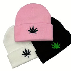 Leaf Embroidery Unisex Warm Hat Windproof Beanie