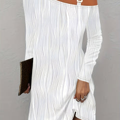  Solid Ribbed One Shoulder Long Sleeve Dress