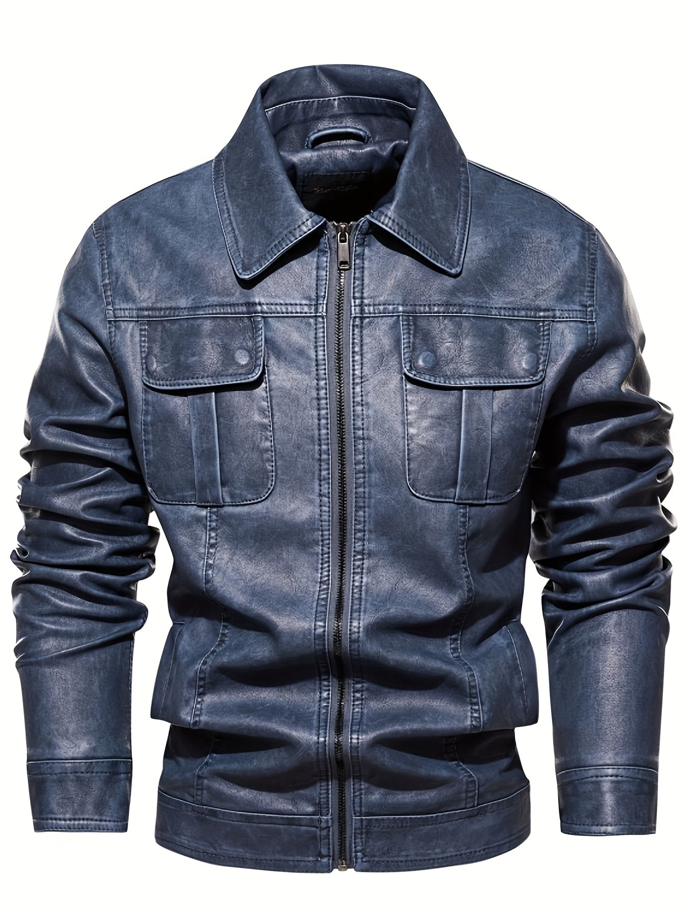 Men's Retro PU Leather Jacket Zip Up Lapel