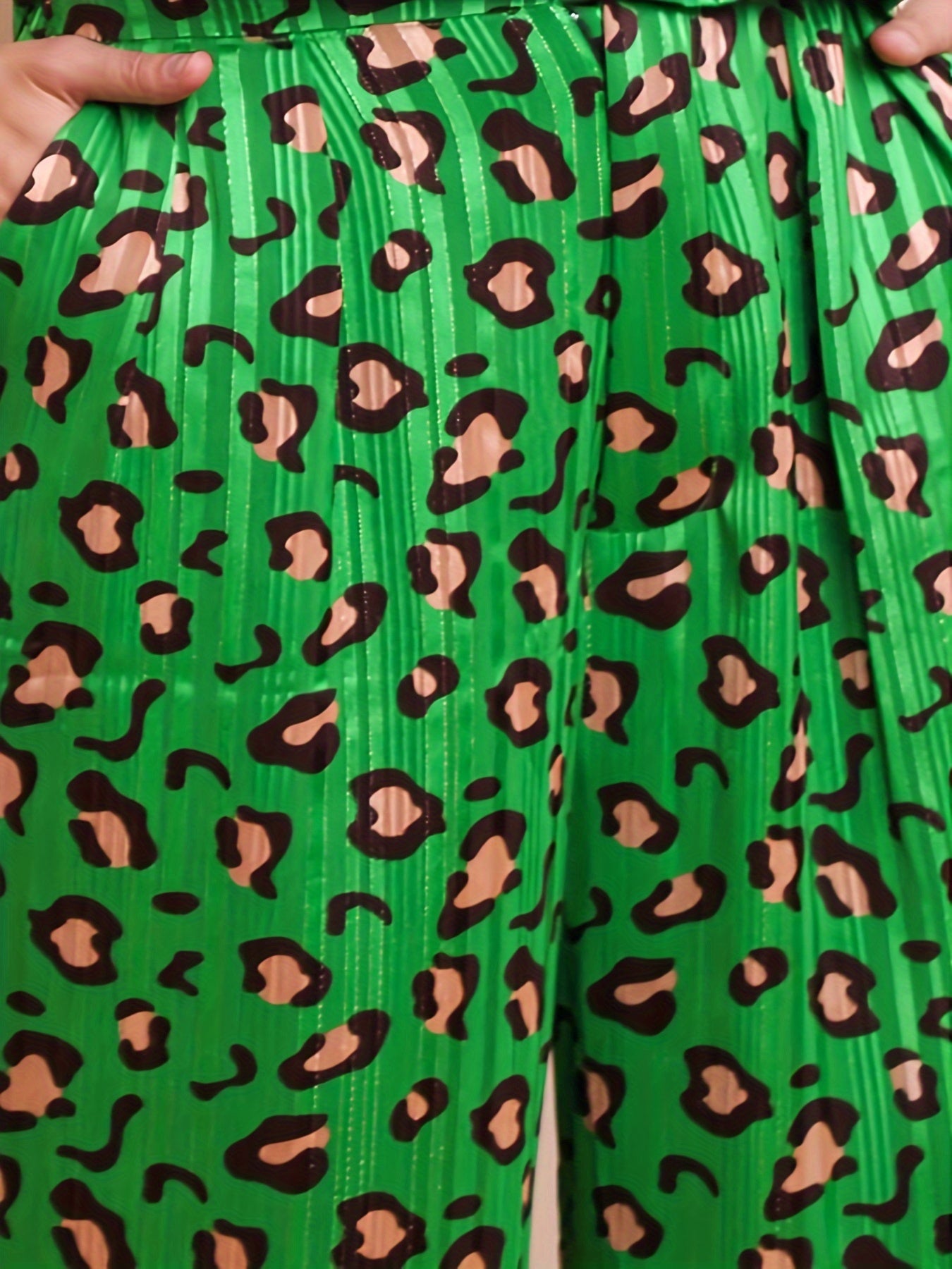  Leopard Print High Waisted Wide Leg Trousers