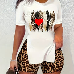  Leopard Print Tee & Shorts Set