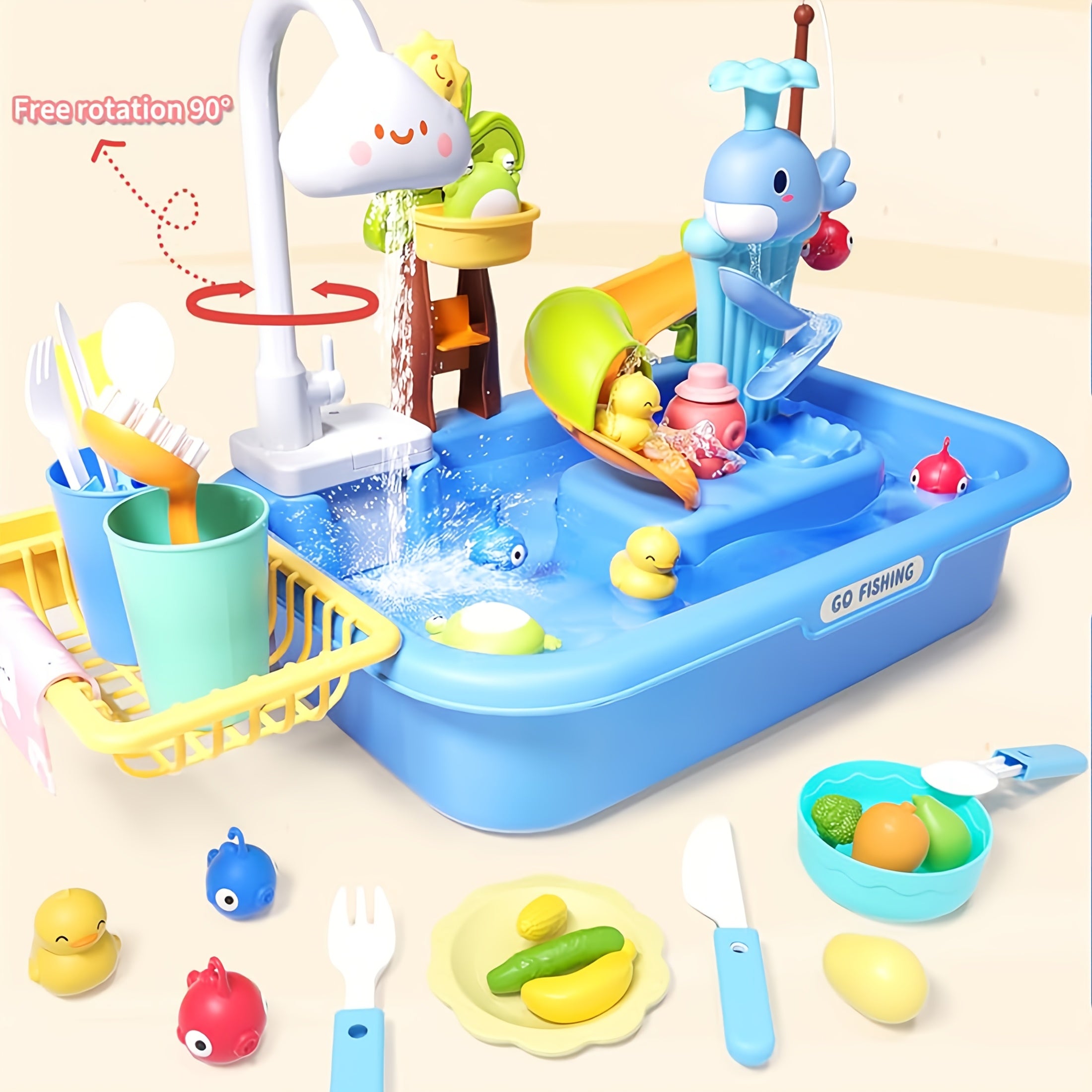 Kids Toy Dishwasher & Bath Tools Set - Batteries Not Included