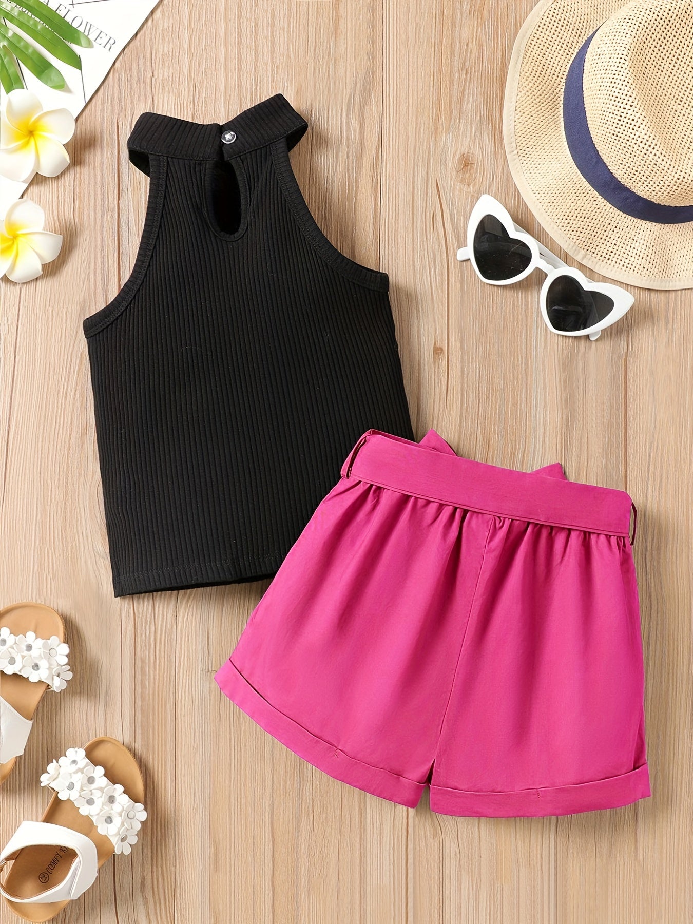 Girls Halter Ribbed Top & Shorts Set for Summer Holiday