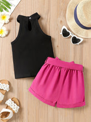 Girls Halter Ribbed Top & Shorts Set for Summer Holiday