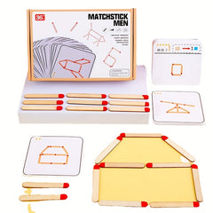 Wooden Match Puzzle Board Game for Kids Gray Frame Orange & Red