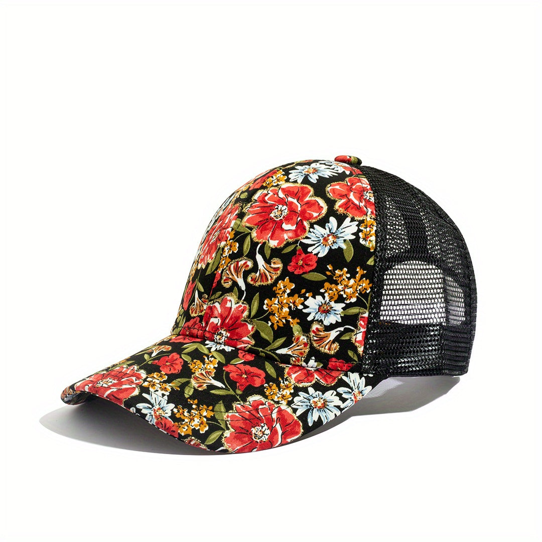 Vintage Flower Trucker Hat Mesh Baseball Cap Dad Hats for Women