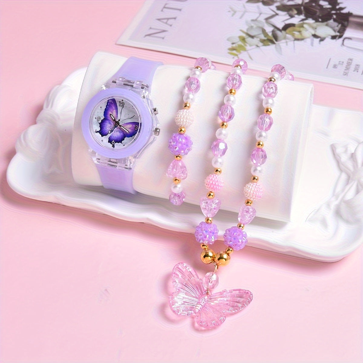 Silicone Strap Quartz Watch for Girls with Butterfly Design