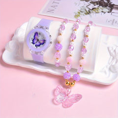 Silicone Strap Quartz Watch for Girls with Butterfly Design