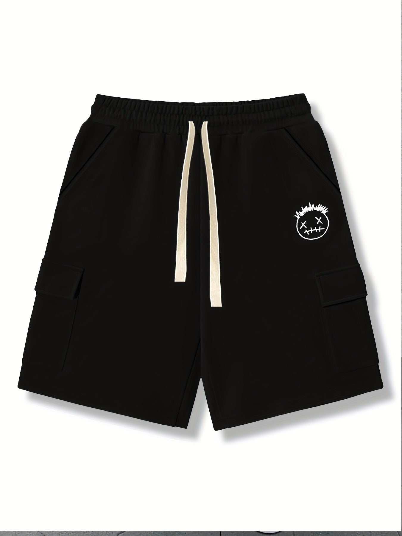 Men's Casual Cargo Shorts Solid Stretch Elastic Waist Drawstring Shorts