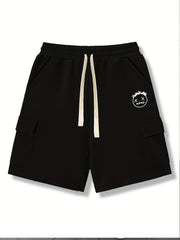 Men's Casual Cargo Shorts Solid Stretch Elastic Waist Drawstring Shorts