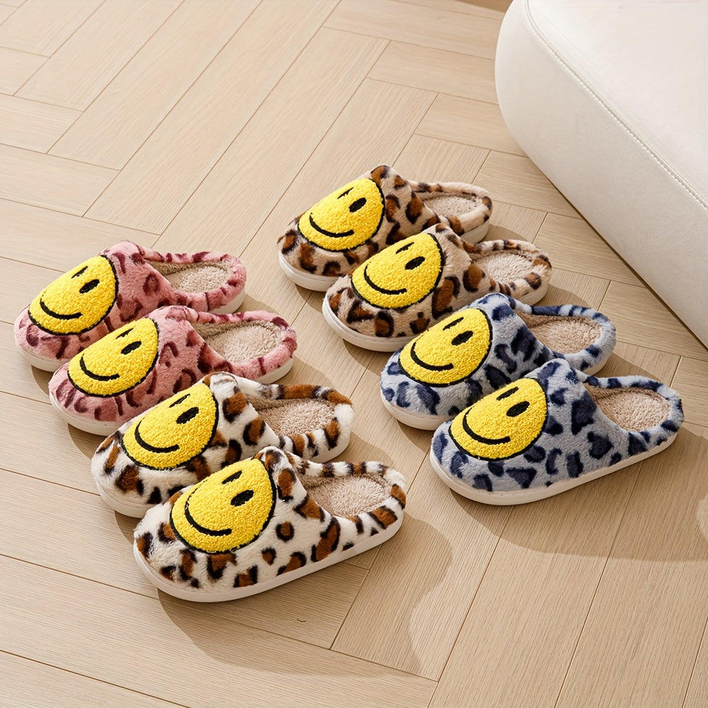 Leopard Print Fuzzy Slippers Soft Plush Shoes Winter Warm Indoor Slippers
