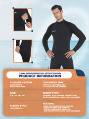 FLEXEL Men's 3mm Skinny Fit Long Sleeve Wetsuit Sun Protection
