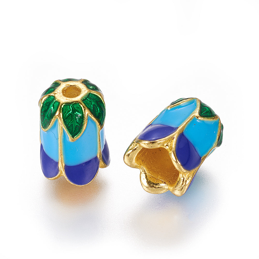 10pcs 5 Petal Alloy Bead Caps Enamel Golden Silver Plated Mixed