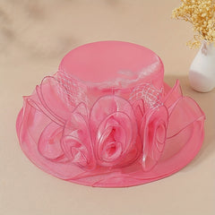 Organza Sun Hat Mesh Flower Derby Solid Bucket Hat Travel Beach Hats