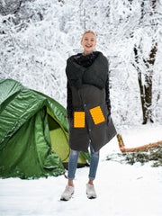 Pocket Heating Jacket Shawl Style Wearable Button Clouser Outdoor Jacket