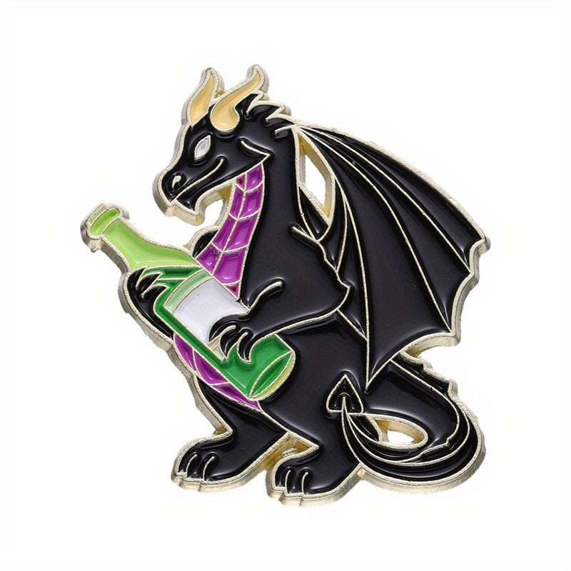 Dragon Wine Enamel Pins Funny Animal Drinking Pattern Brooches Lapel Badges