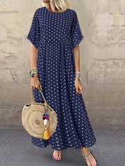  Polka Dot Print Short Sleeve Maxi Dress
