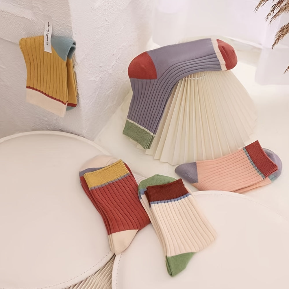 5 Pairs Colorblock Socks All match Women's Stockings