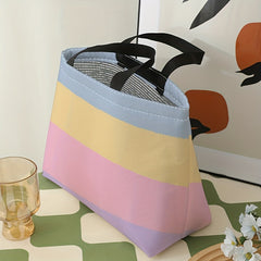 Tricolor Stripes Printed Lunch Bag Waterproof Insulated Bag