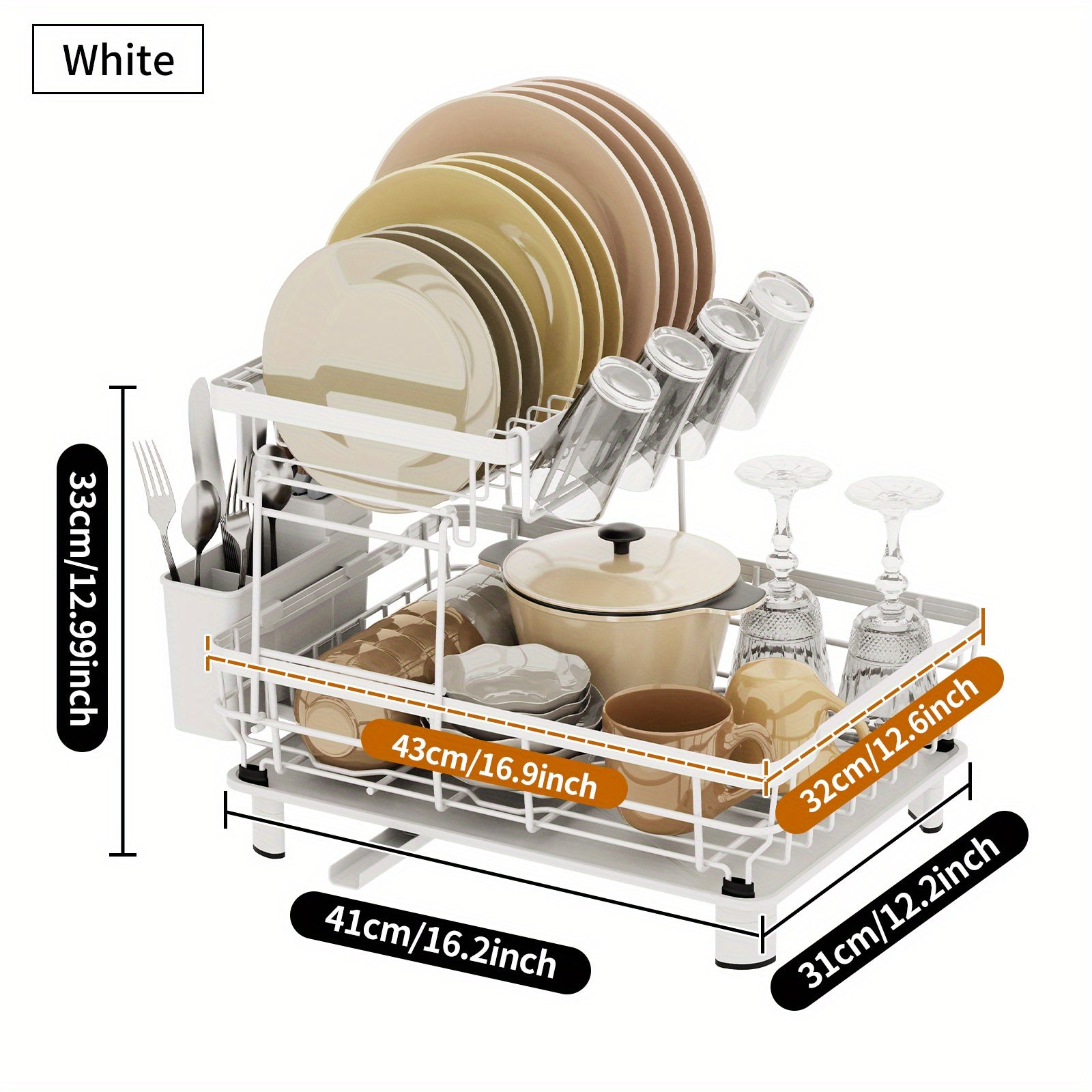 2 Tier Dish Drying Rack with DrainBoard - Large Kitchen Counter Dish Drainer