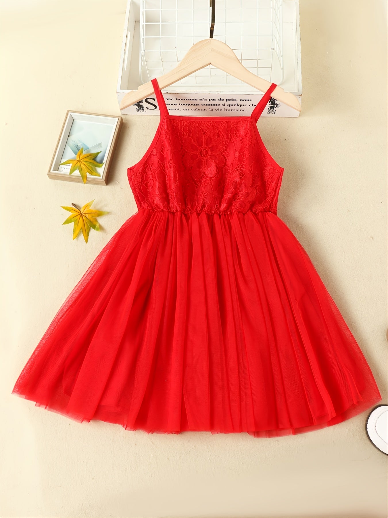 Girls' Solid Lace Patchwork Mesh Dress