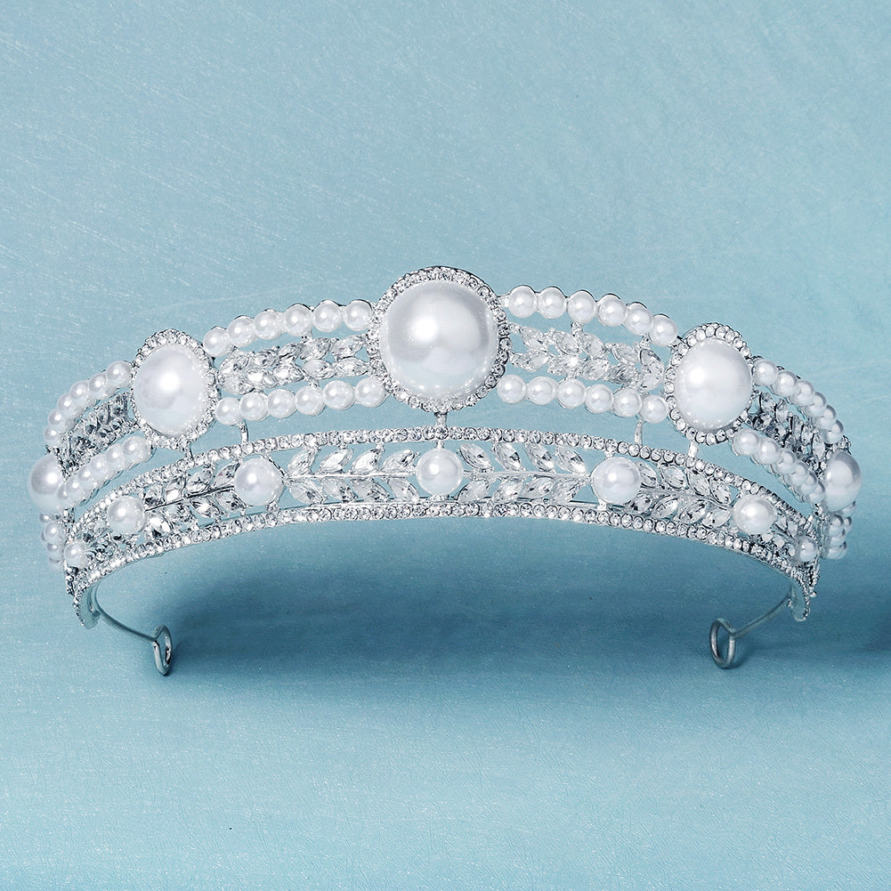 Rhinestone Faux Pearl Crown Hairband Headband Party Favor Decorations