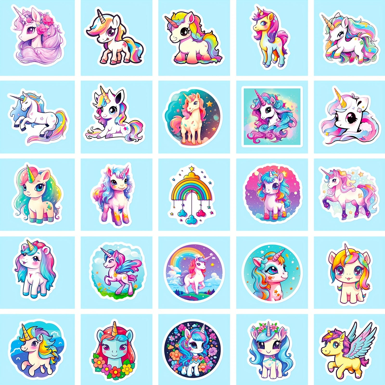 100pcs Rainbow Unicorn Sticker Pack for Laptops Phones Suitcases